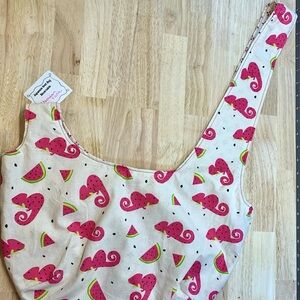 Handmade Japanese Knot Bag - Chameleon Picnic - Reversible